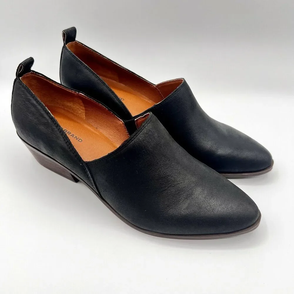Lucky Brand Morriah Leather Slip-ons Hybrid Bootie Block Heel Black Sz 8.5 NWOB